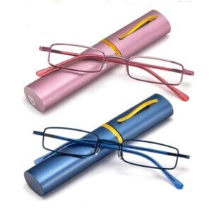 REAVEE 2 Pack Slim Pen Reading Glasses for Men Women, Small Pocket Size Tube